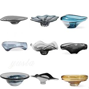 意式轻奢餐厅玻璃水果盘软装饰品餐厅吧台柜客厅茶几干果托盘摆件