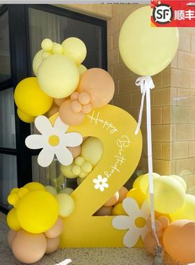 黄色系气球数字kt板生日宴周岁宴酒店派对场景布置装饰kt板背景墙