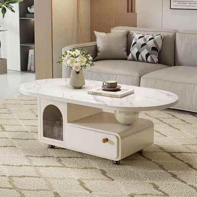 法式奶油风岩板茶几客厅家用小户型现代简约可移动新款多功能推车