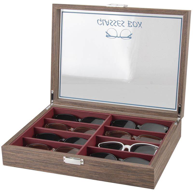 现货黑胡桃木质8位眼镜收纳展示盒8只装太阳镜墨镜收纳箱