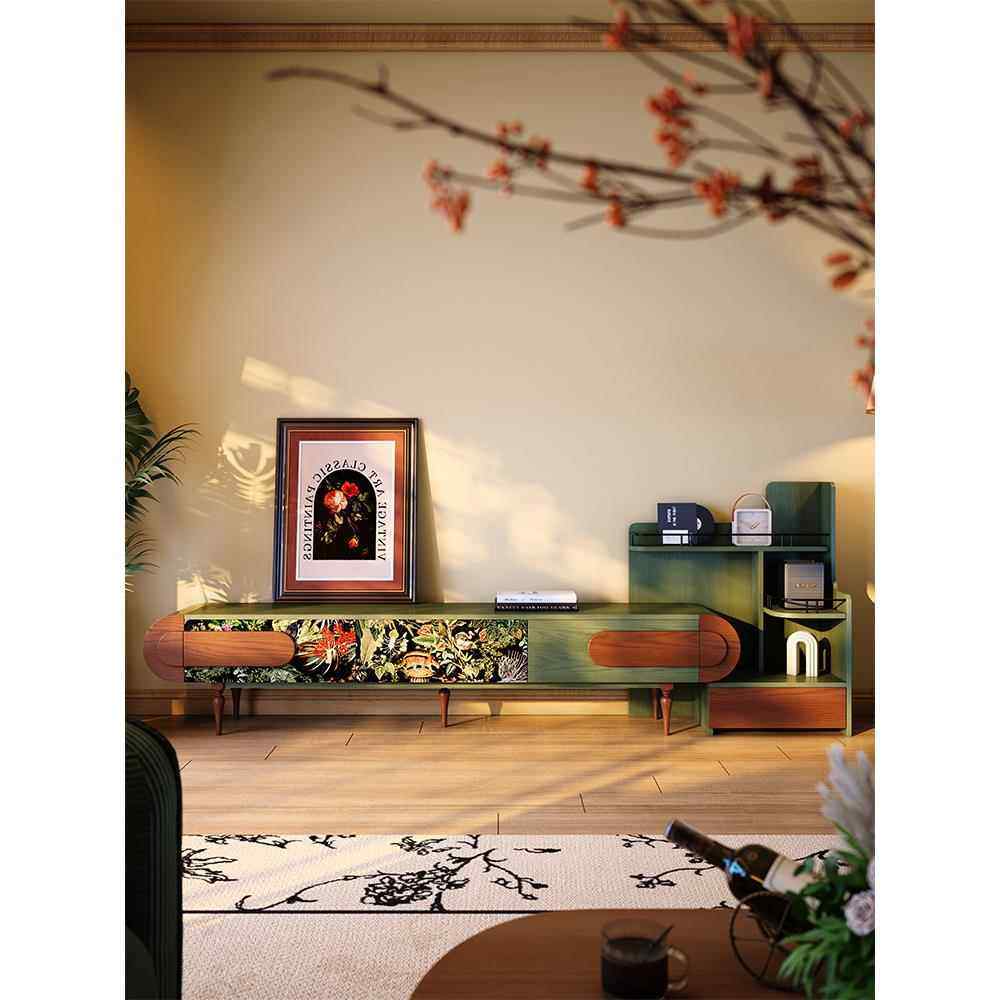 电视柜储物柜集成法国中世纪风格小公寓客厅落地式灰覆古电视柜