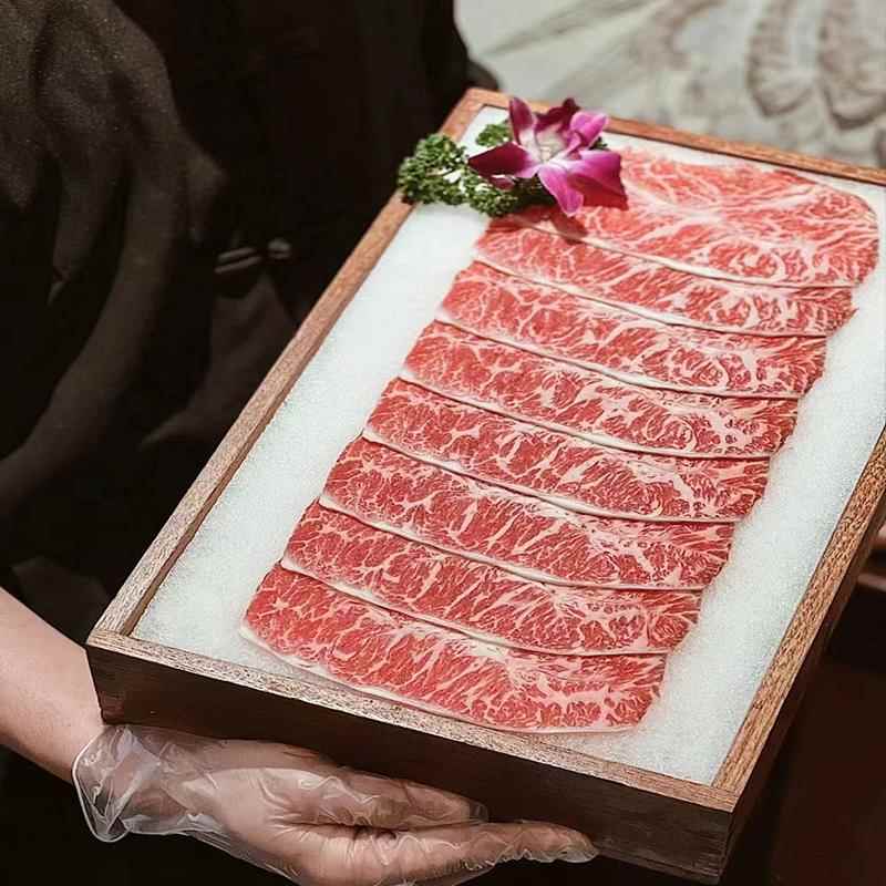 网红高端火锅雪花肥牛餐具木盒组合套装烤肉创意特色冰镇刺身冰盘图片