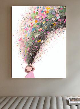 网红简寂约代装饰厅挂画手绘油画北欧侘风抽地客象竖版创意艺现术