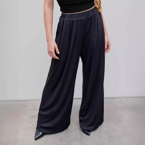 Elastic waistband pants, wide leg pants, plus size women's
