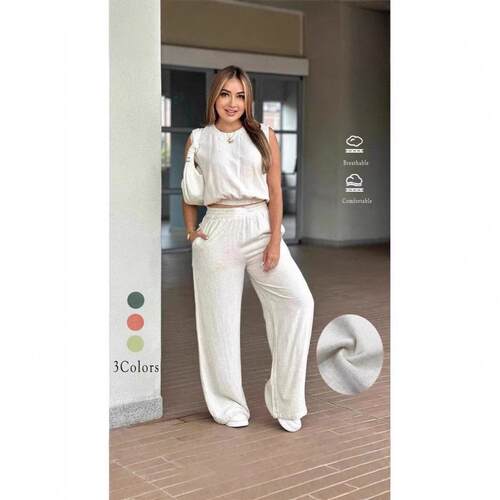 Two-Piece Set Women's Solid Color Tank Top & Wide Leg Pants
