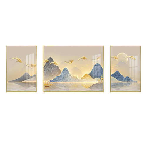 九鱼图客厅装饰画轻奢高级感沙发背景墙挂画现代简约大气三联壁画