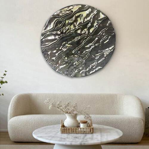 工装配画现代简约玄关客厅沙发背景圆形波浪立体挂画不锈刚实物画