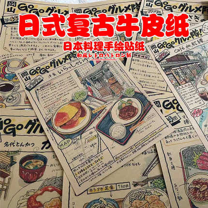 日式复古牛皮纸装饰画卡通墙画精品餐厅怀旧动漫平面海报贴画贴纸
