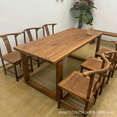 中式复RLC古老榆型木餐桌茶室茶桌家用小餐桌实木简泡茶桌小约户