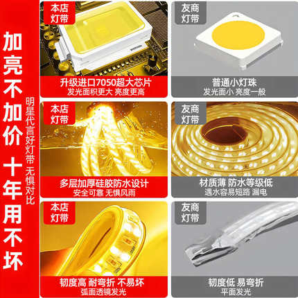 led灯带户外防水220v客厅外墙专用工程室外暖光白暖色高压带灯条