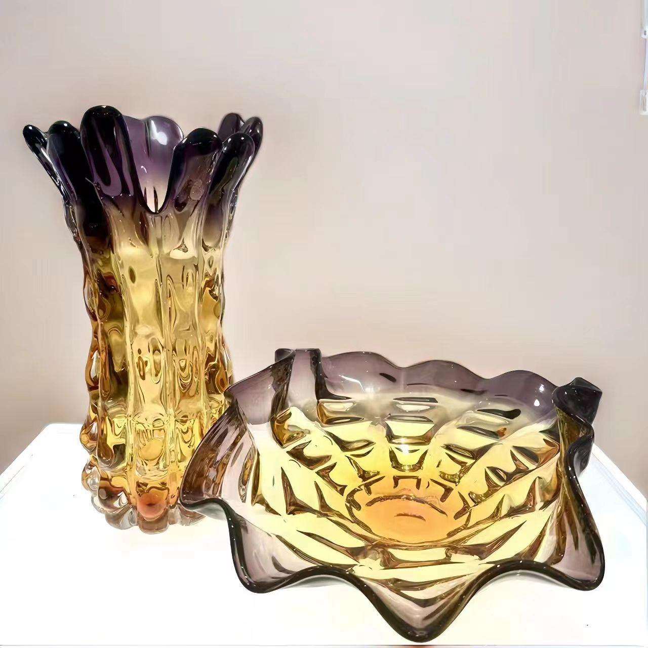 加厚琉璃紫色聚百财花瓶客厅插花玄关餐桌样板房电视柜高级装饰品