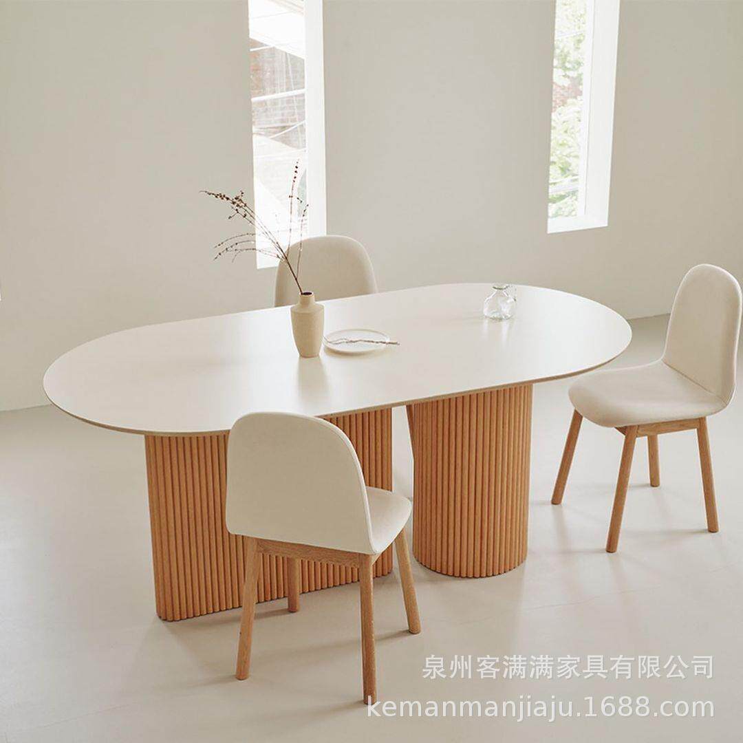 简约客厅白蜡木长条饭桌北欧创意实木餐桌椭圆形设计师办公会议桌