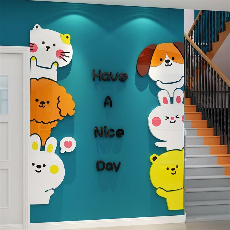 幼儿园童楼梯装饰托管机构英语环创主题墙贴成品房间转角布置文化