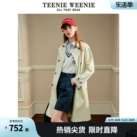 teenieweenie小熊春装学院风，双排扣长款风衣，外套女