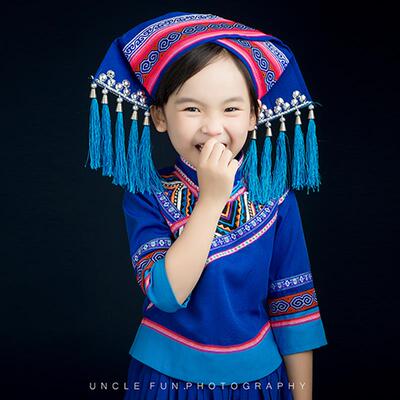 高档特惠晴焱款热销民族三月三生壮族女学蓝色秀短新裙舞台走演出
