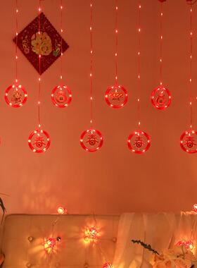 LED新年红圆环窗帘灯皮线灯串圣诞春节元宵节橱窗装饰小彩灯