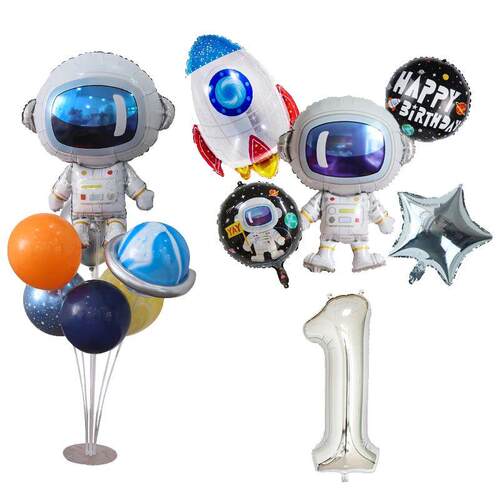 Outer Space Theme Party Astronaut Rocket Number Foil Balloon