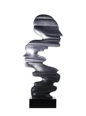 现代简约抽象人物黑砂岩雕塑摆件样板间创意玄关落地艺术软装饰品