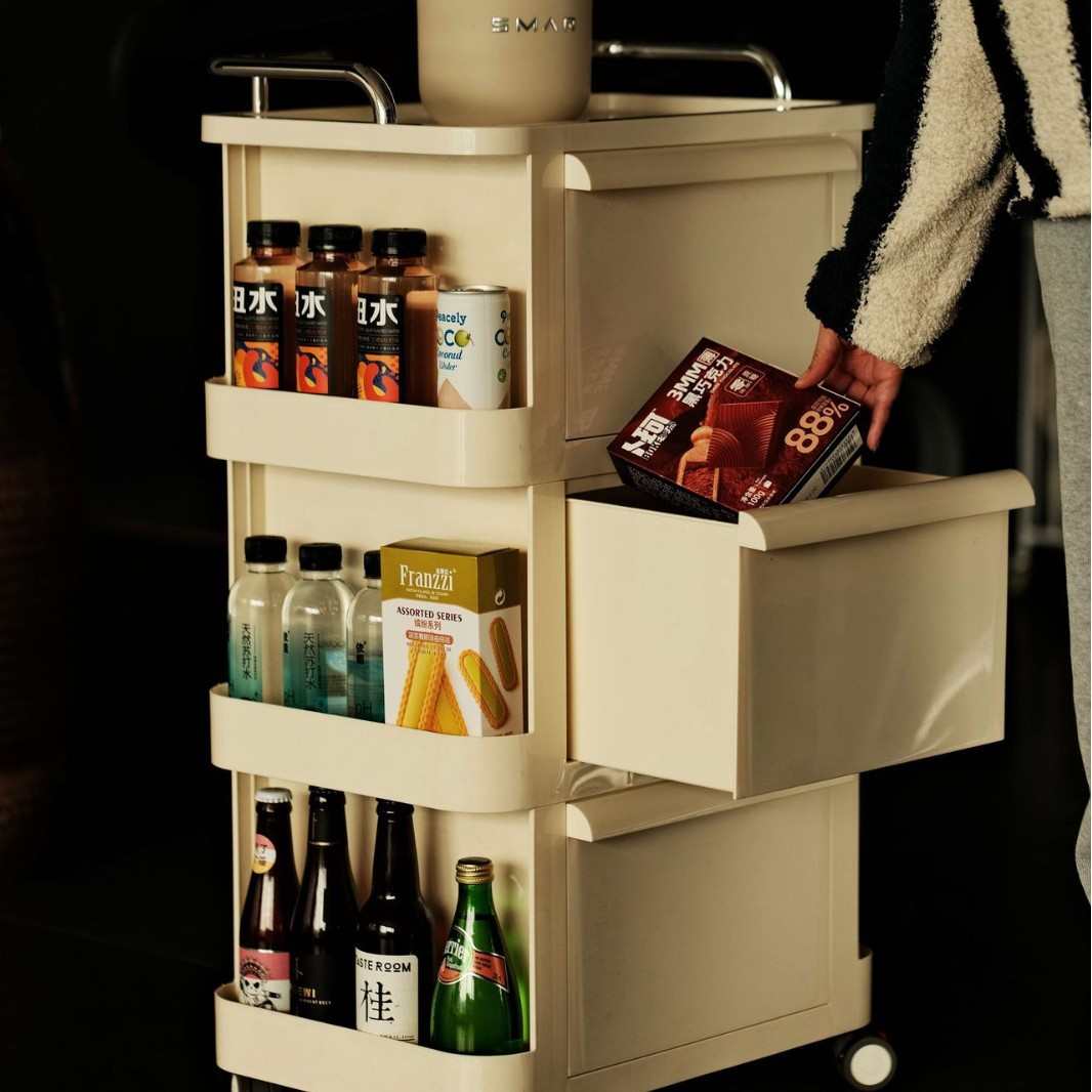 零食置物架客厅收纳柜高颜值可移动多层储物架子抽屉式饮料小推车