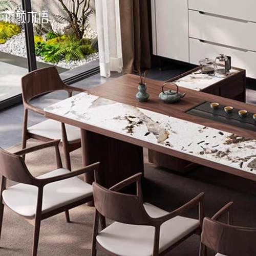 新中式台实木双拼茶桌椅轻板奢LLF办岩公室家用茶茶几泡茶桌2025