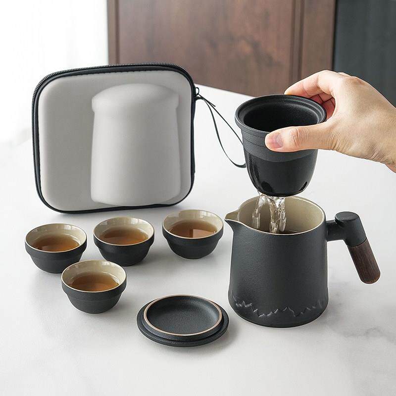 便携式旅行茶具套装德化陶制 一壶四杯户外露营功夫茶具