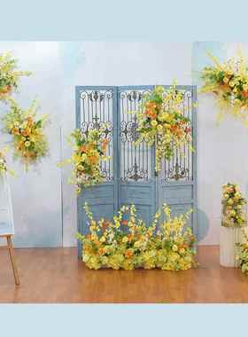 小清新黄色户外坪婚礼设装饰仿庆真花艺婚道FTP具花球酒店民草宿