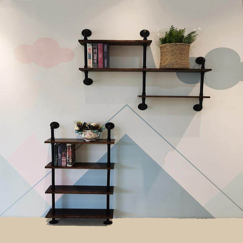 墙上置物架实木书架loft工业风铁艺水管客厅卧室层架壁挂壁挂式