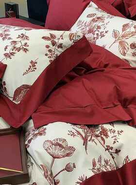 120支婚件床上四套全纯棉棉结婚嫁床单婚庆大红色送礼99663399物