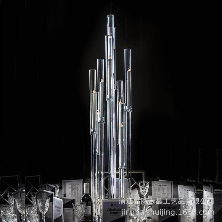 厂家直销2019出口热销婚礼摆件款式10头金属烛台户外带防风罩烛台