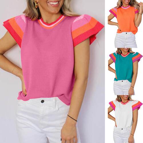 2026 Spring/Summer Women'S Color Block Short-Sleeve Soft