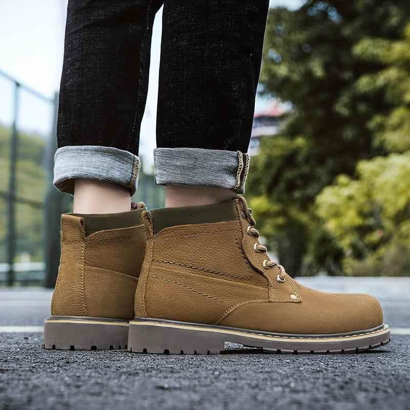 高档大码工装马5丁靴男2码高帮男鞋1真皮0春秋46皮鞋49户外5雪5地