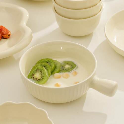 奶油色创意陶瓷餐具烤碗手柄汤碗泡面螺蛳粉家用沙拉焗饭碗一人食