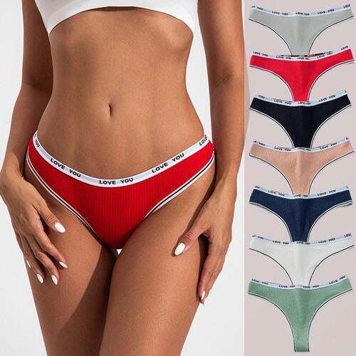 Women Elasticity Thong Panties Set Multi Color Letter