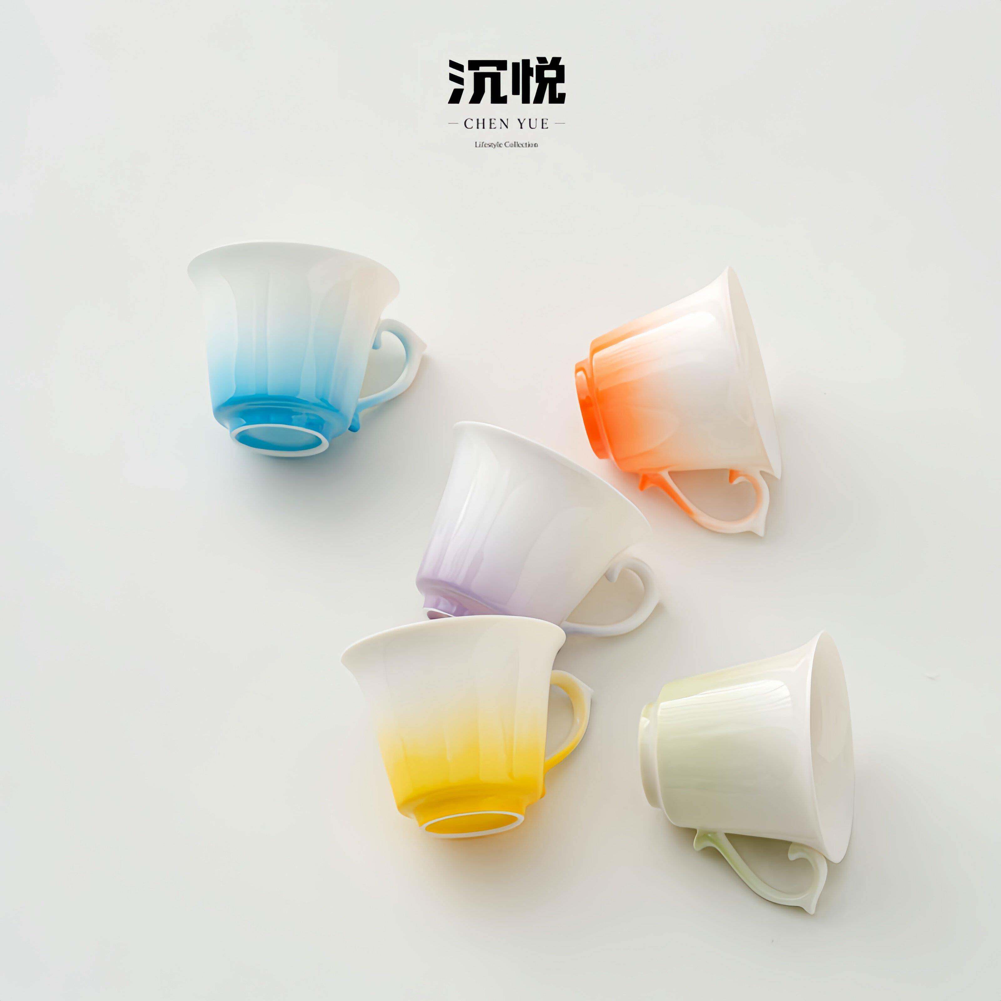 小清新马卡龙陶瓷茶杯家用品茗杯渐层小号喝茶提耳小茶杯子主人杯