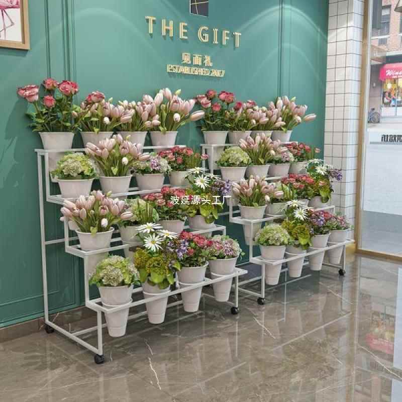 店鲜花展示架多层阶梯花架摆带花花艺万向轮铁架子花桶塑BOYANGPW