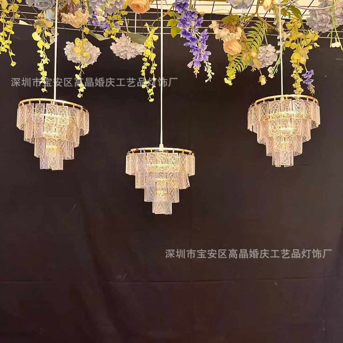 欧式铁水晶挂件头新款婚庆珠帘艺婚礼吊灯冰块3吊顶装饰空中电镀