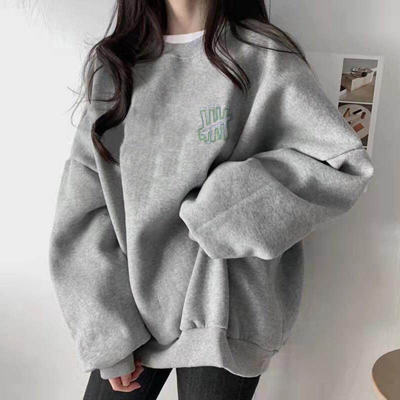 极速美式灰色圆领卫衣女秋冬季2026新款oversize宽松加绒无帽长袖