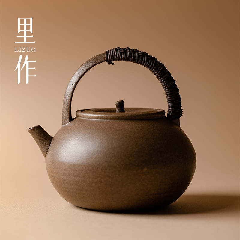 里作 围炉煮茶藤编煮茶壶粗陶手工提梁壶日式复古煮电陶炉烧水壶