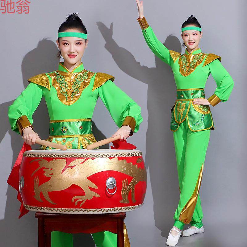 C9Y绿色威风锣鼓打鼓服2023新款秧歌服女士广场舞扇子舞蹈服腰鼓