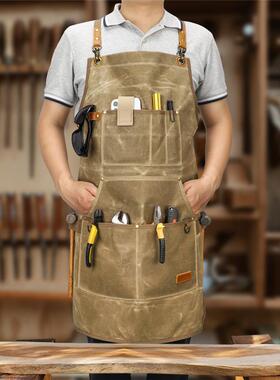 厂家马逊跨境油蜡外帆布围裙多亚口袋户木工l园艺工作服印94372og