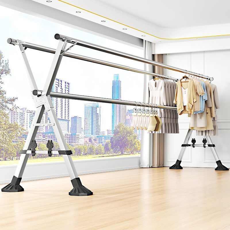 晾衣架落地折叠家用室内阳台不锈钢凉衣架伸缩双杆晾衣杆阳台晾被