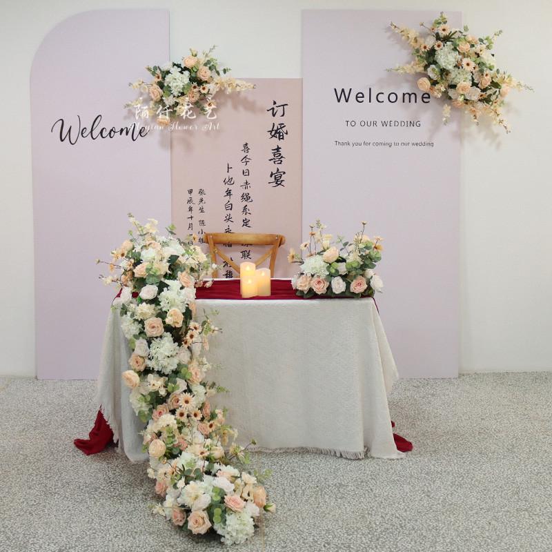 挂饰板拖花艺挂花长条橱窗墙婚礼装饰花店铺排kt仿真花尾条桌背景