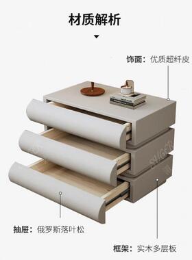 新室款家用网红奶油白色式床头储柜皮质意PRF极简卧实木床边收纳