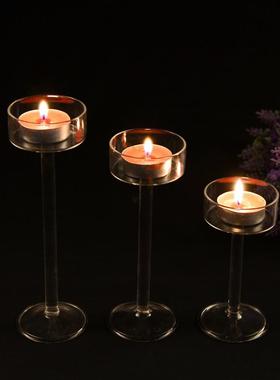 手工制作玻璃烛台 欧式水晶高脚烛台 浪漫晚餐 摆件