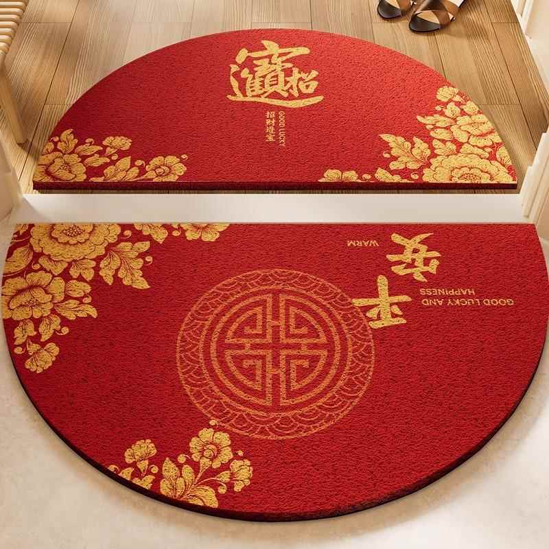 半圆形丝圈入户门地垫大门口防滑除尘进门内地毯门外家用红色垫子