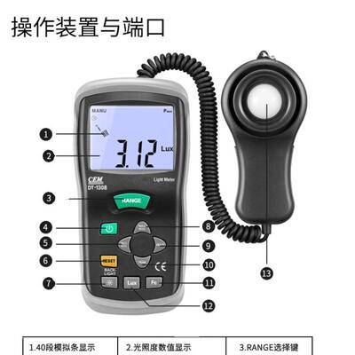 CEM华盛昌DT-1308便携式测光仪照度仪亮度计光度计测光表DT-1309