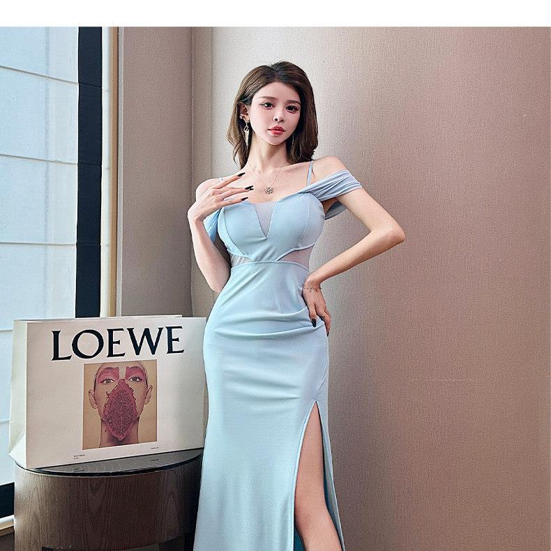 高级感性感连衣裙轻奢开叉长裙夜场沐足佳丽工作服晚宴礼服裙