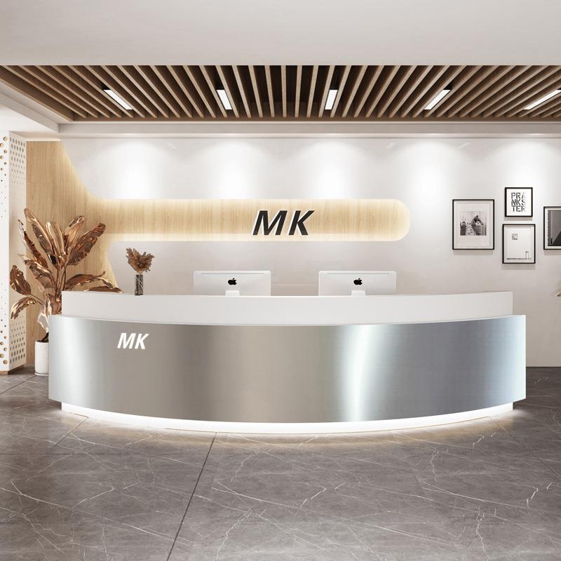 弧形不锈钢拉丝收银台简约现代酒店公司美容院舞蹈室服装店前台桌