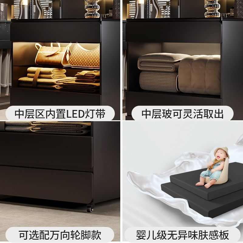 轻奢衣帽间中岛柜首饰展示柜黑色家用收纳斗柜一体岛台珠宝柜