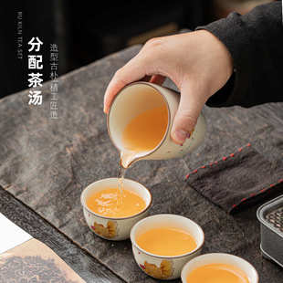 家用客厅办公室会客陶瓷石瓢壶 汝窑茶壶茶杯轻奢高档功夫茶具套装